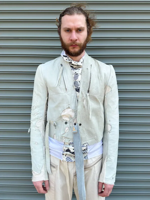 SS24 || CROPPED "GARTH" LEATHER JACKET || MOONSTAR WHITE sold by zam barrett