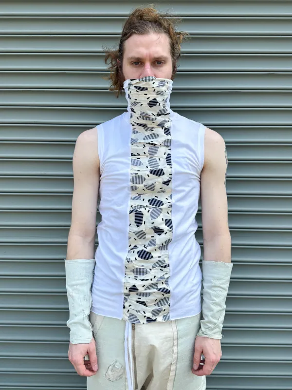 SS24 || HIGH NECK RUCHED FRONT SLEEVELESS TEE || WHITE sold by zam barrett