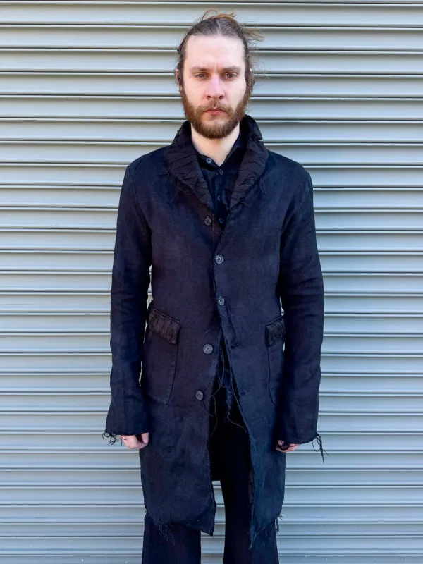 SS24 || RUCHED LAPEL PROTOLOGICAL ARCHETYPE COAT || BLACK sold by zam barrett