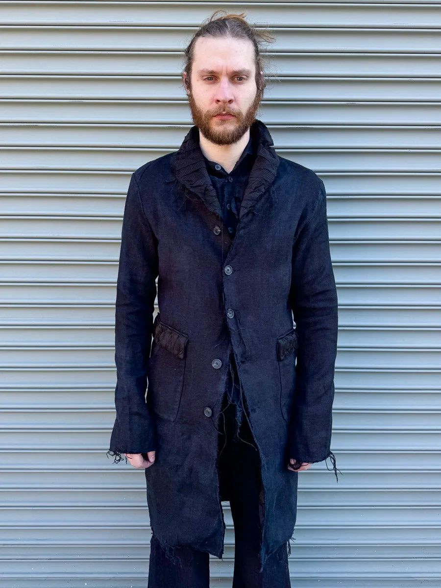 SS24 || RUCHED LAPEL PROTOLOGICAL ARCHETYPE COAT || BLACK sold by zam barrett