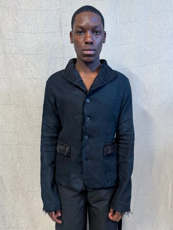 SS24 || PROTOLOGICAL ARCHETYPE RUCHED LAPEL BLAZER || BLACK sold by zam barrett