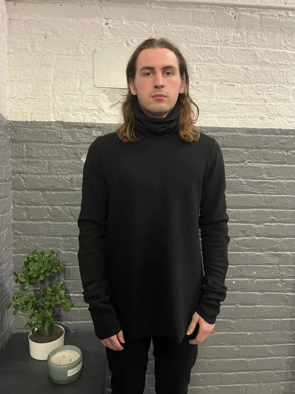 ZBT FW || HIGH NECK FAULTED SHOULDER TOP || BLACK WAFFLE sold by zam barrett