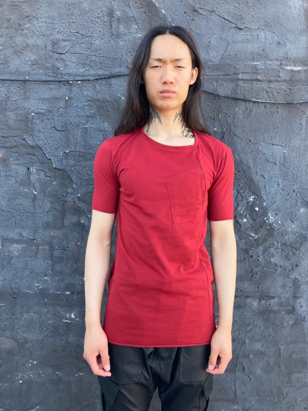 ZBT FW || ASYMMETRIC POMPEII POCKET SS TOP || RED sold by zam barrett