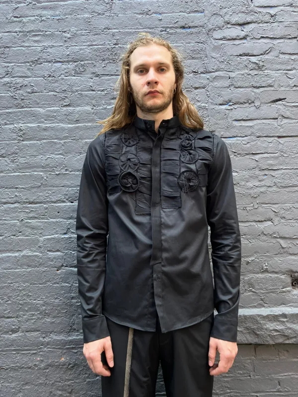 FW23 || ROMANTIC FRONT ROSES DRESS SHIRT || 100% COTTON - BLACK made by zam barrett