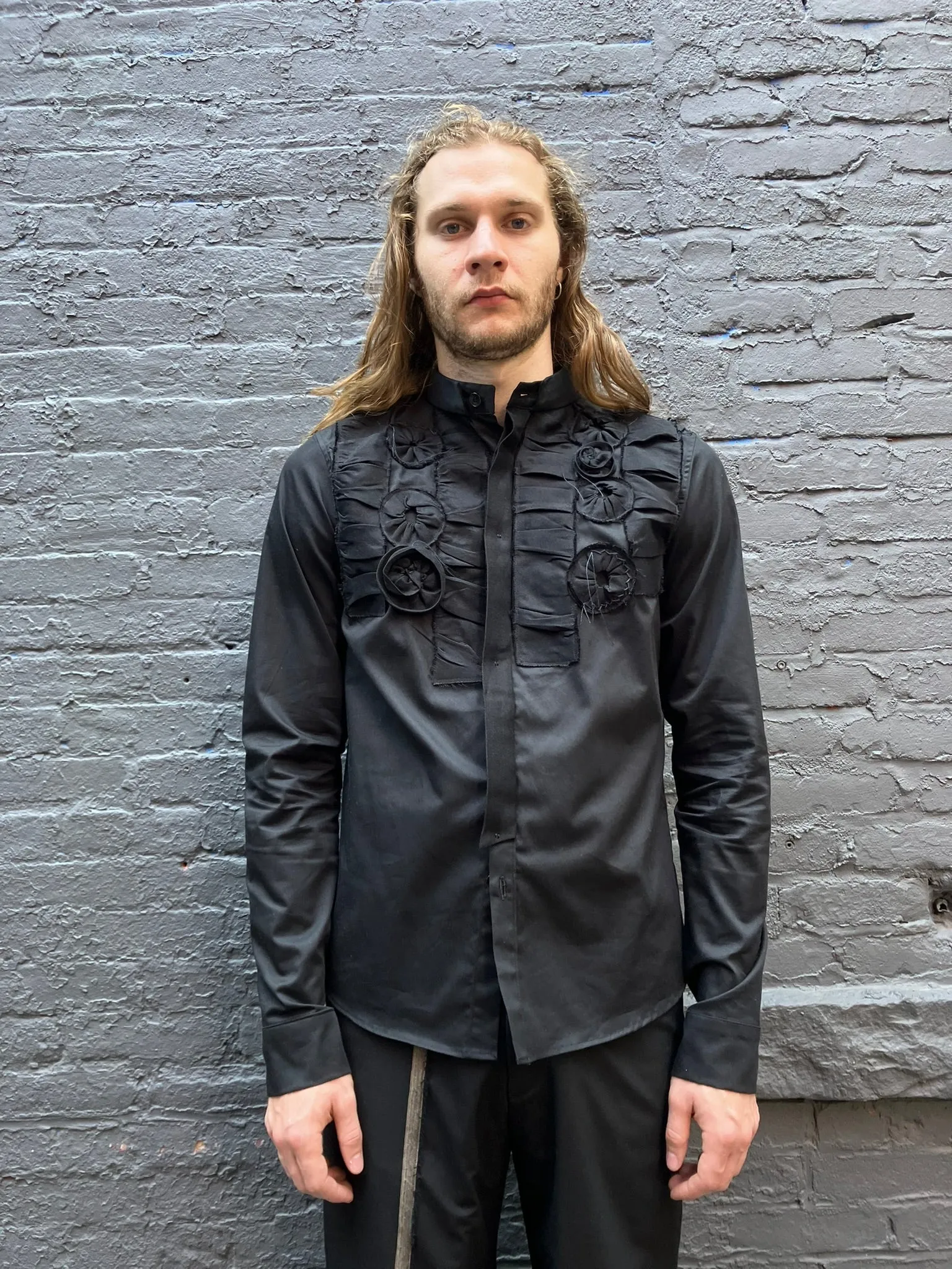 FW23 || ROMANTIC FRONT ROSES DRESS SHIRT || 100% COTTON - BLACK sold by zam barrett