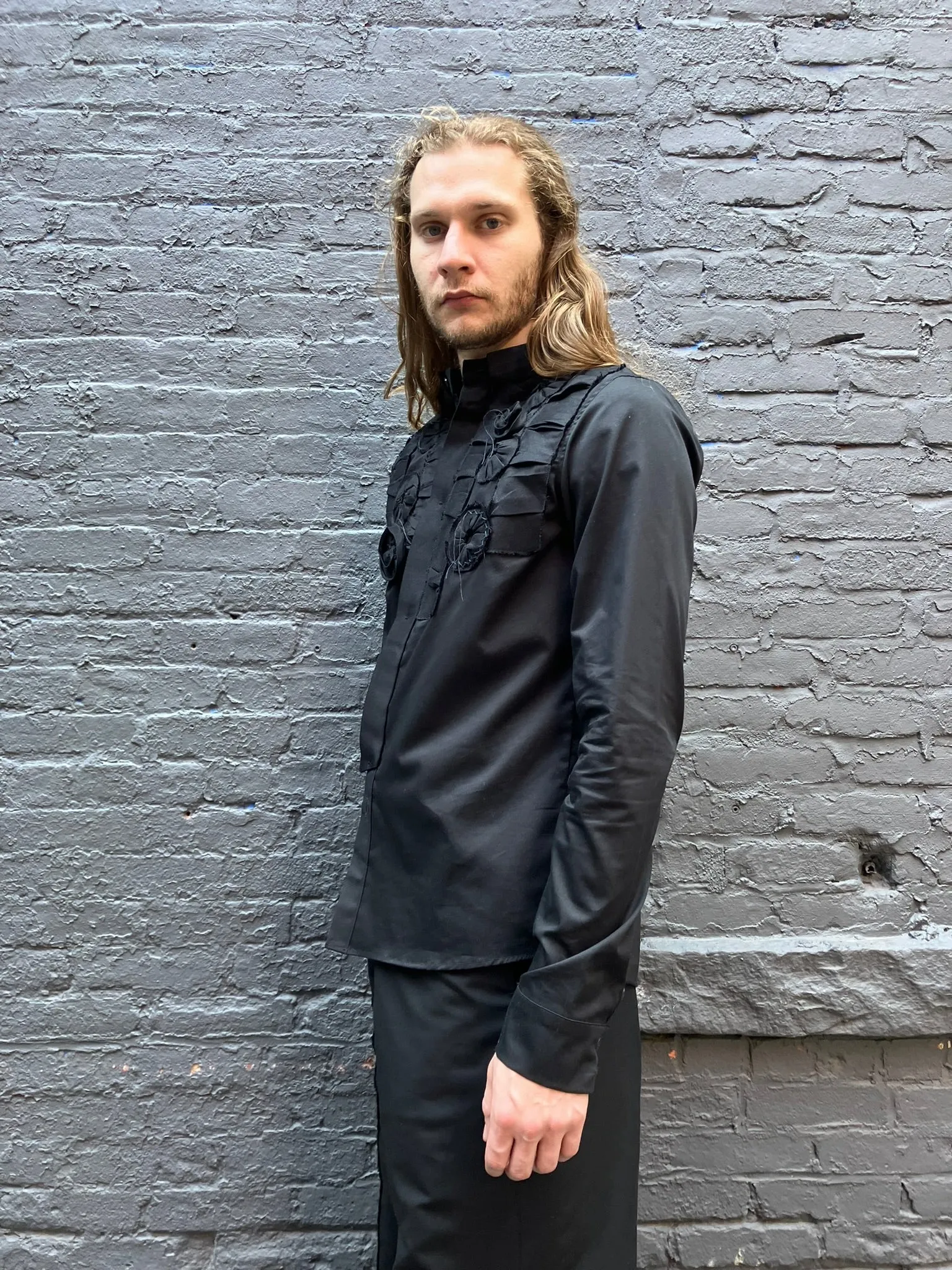 FW23 || ROMANTIC FRONT ROSES DRESS SHIRT || 100% COTTON - BLACK sold by zam barrett product image thumbnail 2