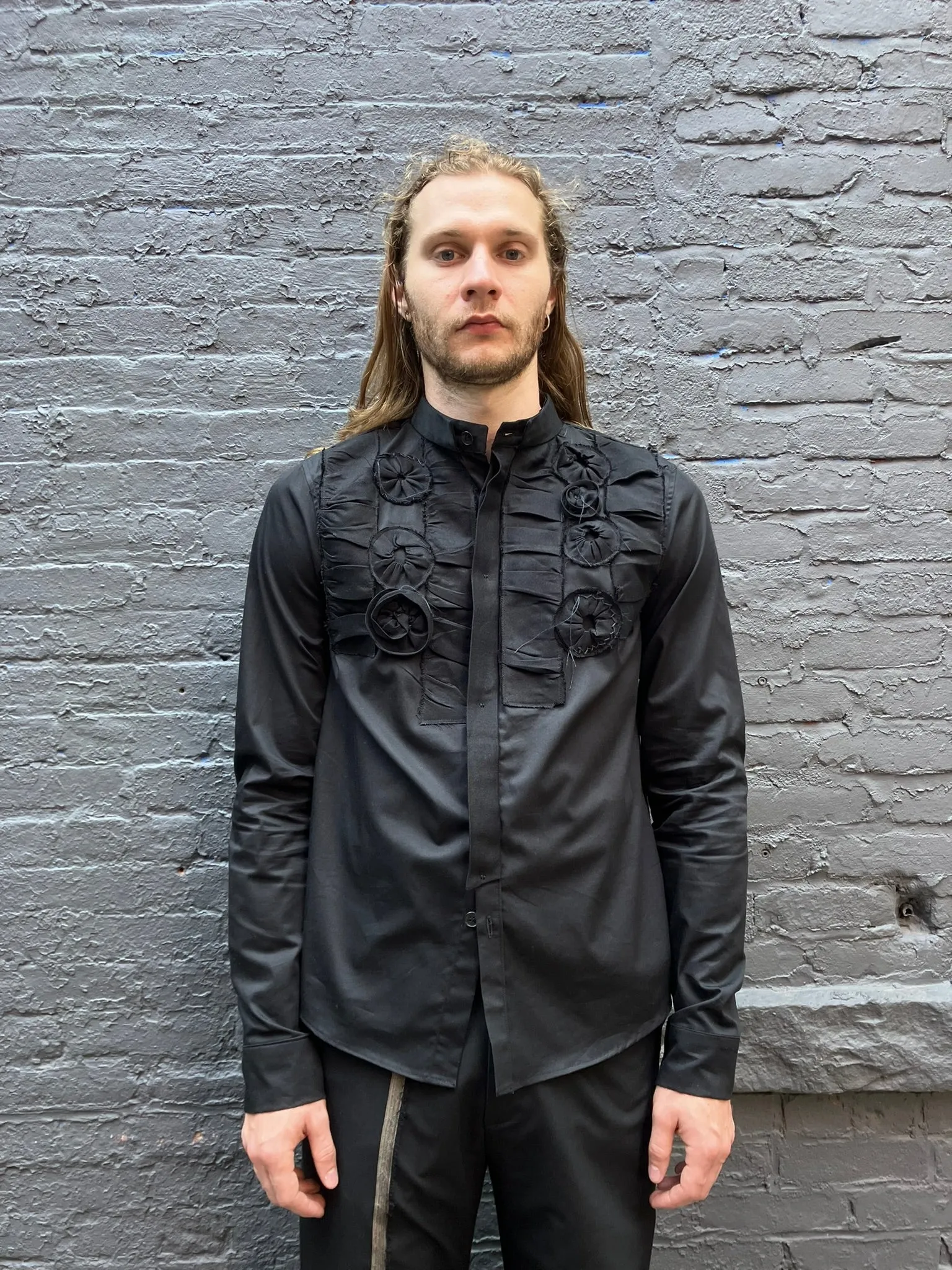 FW23 || ROMANTIC FRONT ROSES DRESS SHIRT || 100% COTTON - BLACK sold by zam barrett product image thumbnail 3