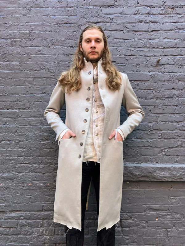 FW23 || PEAKED LAPEL LONG COAT || HAND-STITCHED BEIGE sold by zam barrett