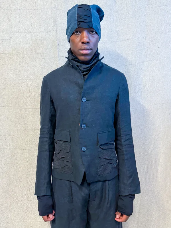 SS24 || RUCHED LAPEL WEIGHTLESS BLAZER || BLACK sold by zam barrett