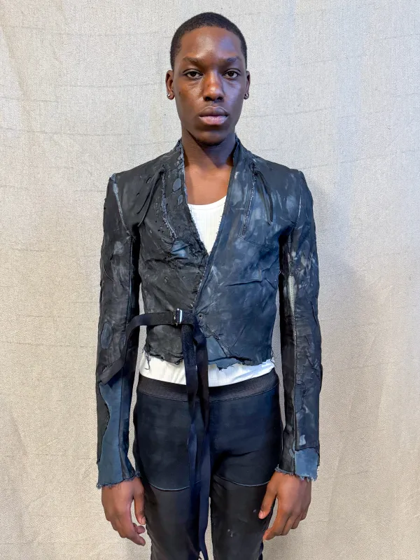 SS24 || CROPPED "GARTH" LEATHER JACKET || MOONSTAR BLACK sold by zam barrett