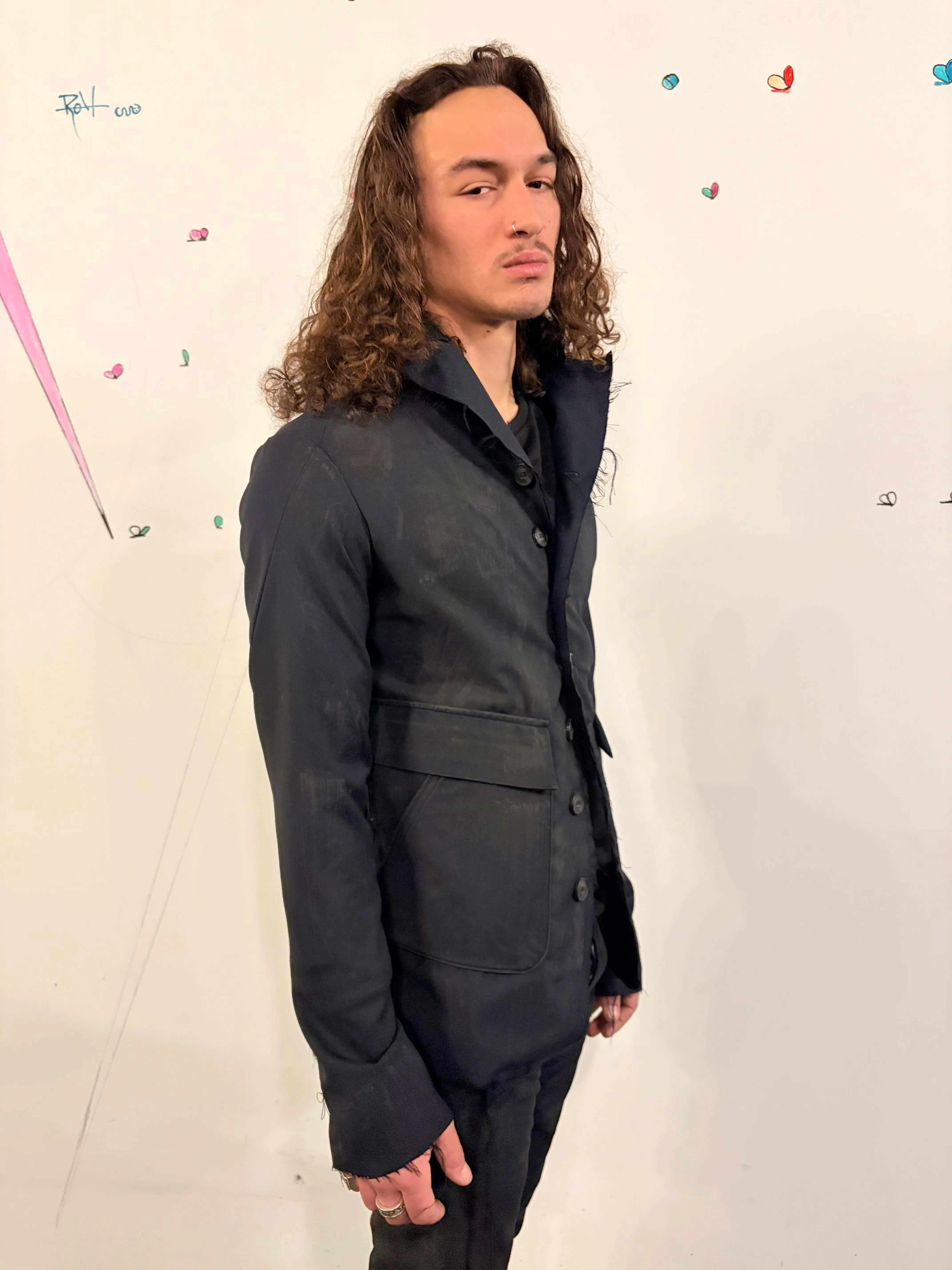 SS26 || PROTOLOGICAL ARCHETYPE LONG TYLER BLAZER || BLACK || WOOL sold by zam barrett product image thumbnail 3