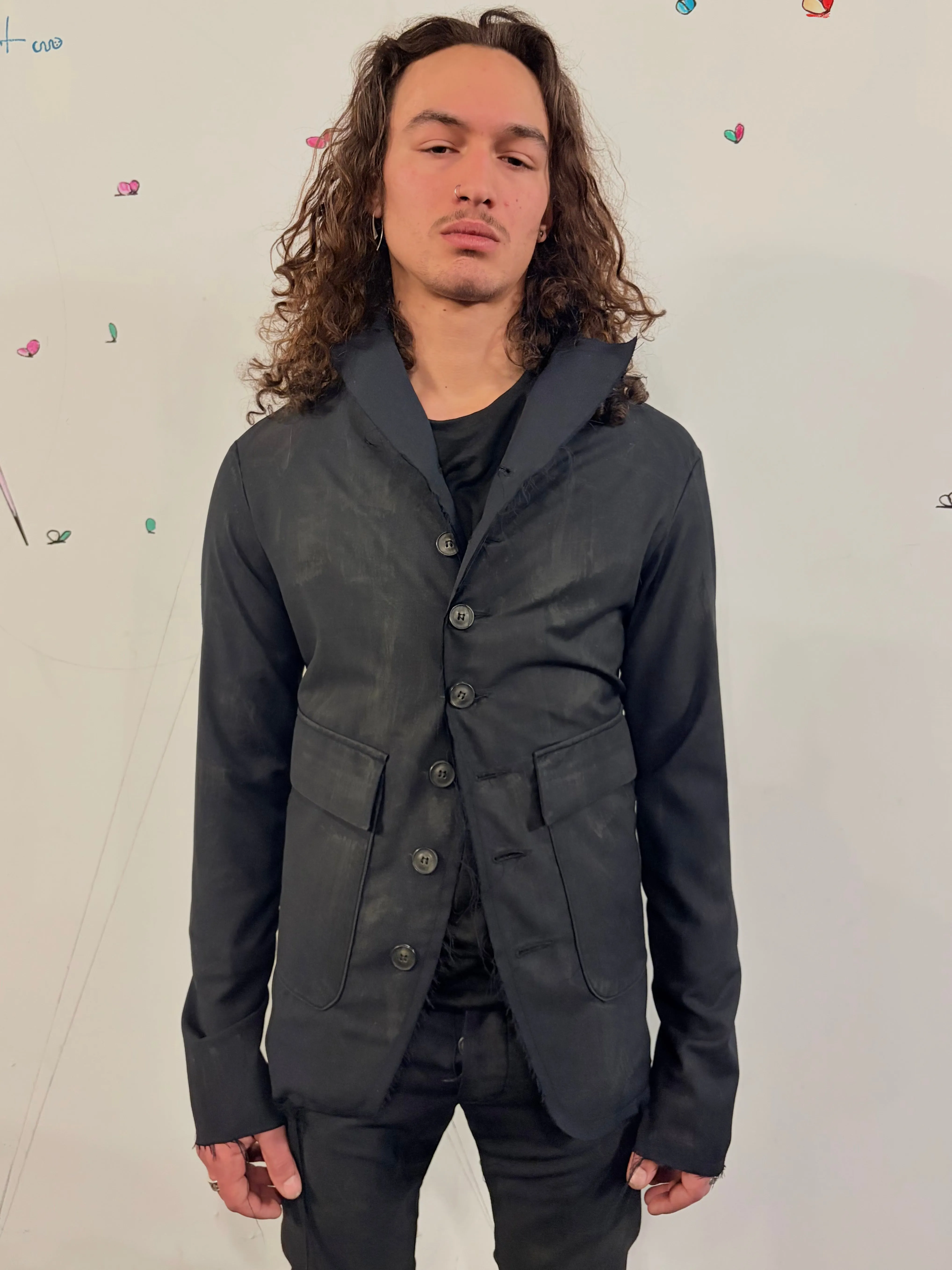 SS26 || PROTOLOGICAL ARCHETYPE LONG TYLER BLAZER || BLACK || WOOL sold by zam barrett product image thumbnail 2