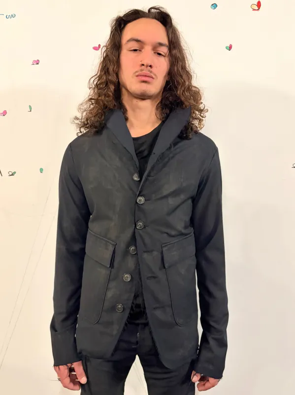 SS26 || PROTOLOGICAL ARCHETYPE LONG TYLER BLAZER || BLACK || WOOL made by zam barrett