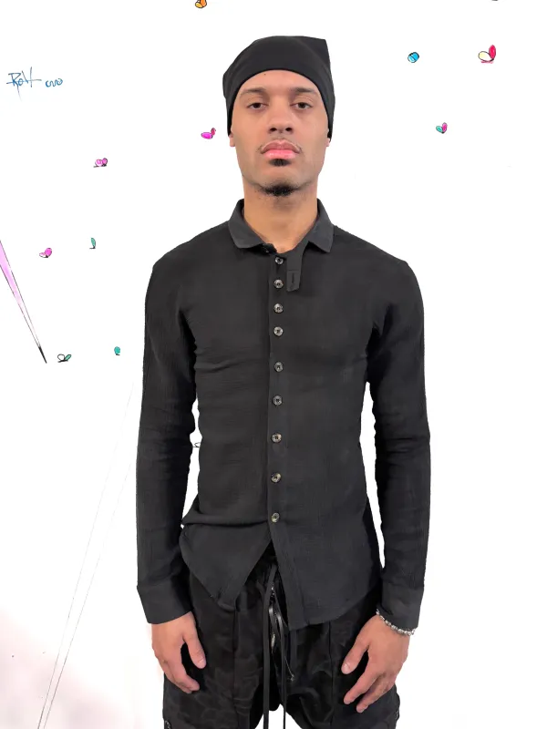 SS26 || FAULTED SHOULDER CRINKLED SHIRT || DOUBLE GAUZE COTTON BLK made by zam barrett