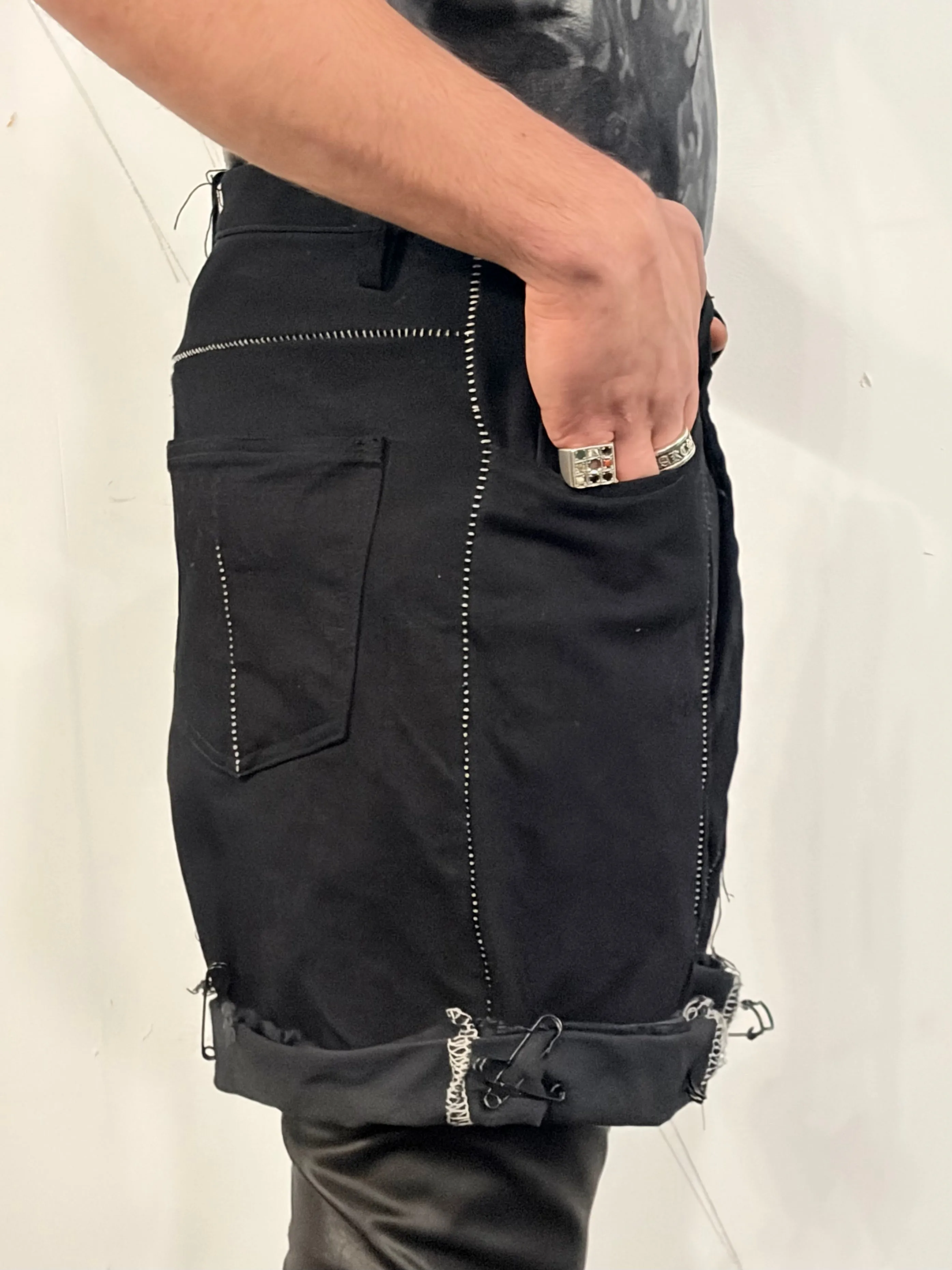 SS26 || OVERLOCKED FRONT SEAM GODDE SHORTS || OVERDYED BLACK DENIM sold by zam barrett product image thumbnail 4