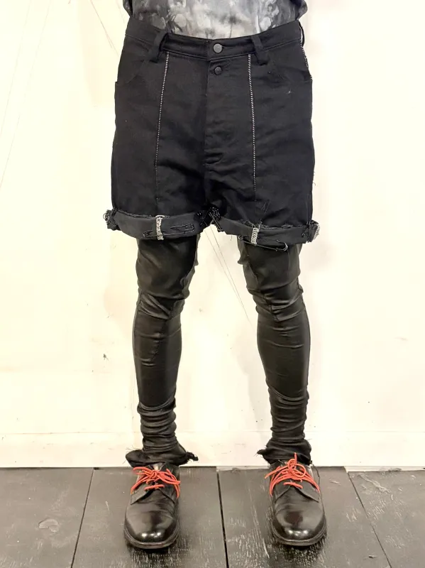 SS26 || OVERLOCKED FRONT SEAM GODDE SHORTS || OVERDYED BLACK DENIM made by zam barrett