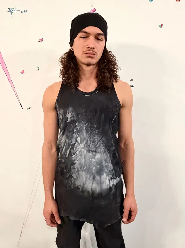 SS26 ||LEATHER ASYMMETRIC TANK - KANGAROO BLACK made by zam barrett