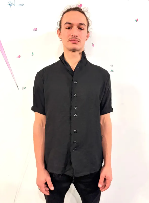 SS26 || PROTOLOGICAL ARCHETYPE SHORT SLEEVE SHIRT || BLACK || LINEN + RAYON made by zam barrett