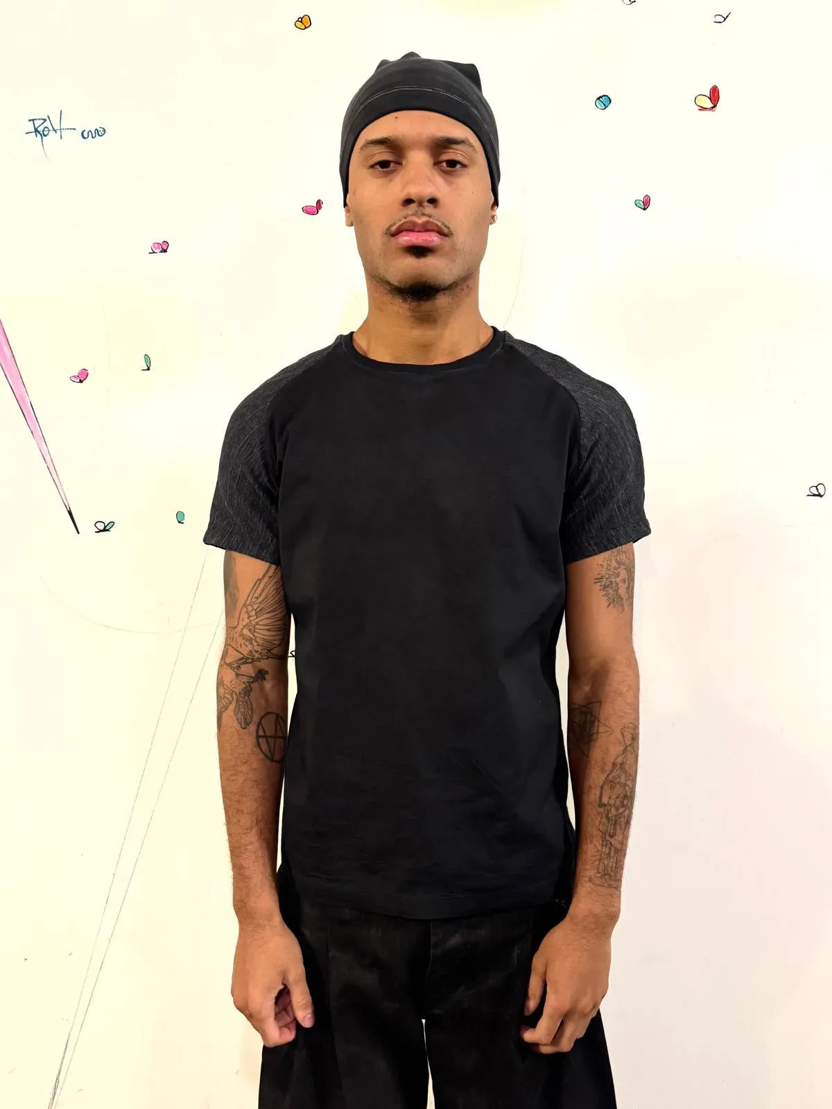 SS26 ||SYMMETRICAL SHORT SLEEVE 3DT || BLACK OVERDYED COTTON sold by zam barrett