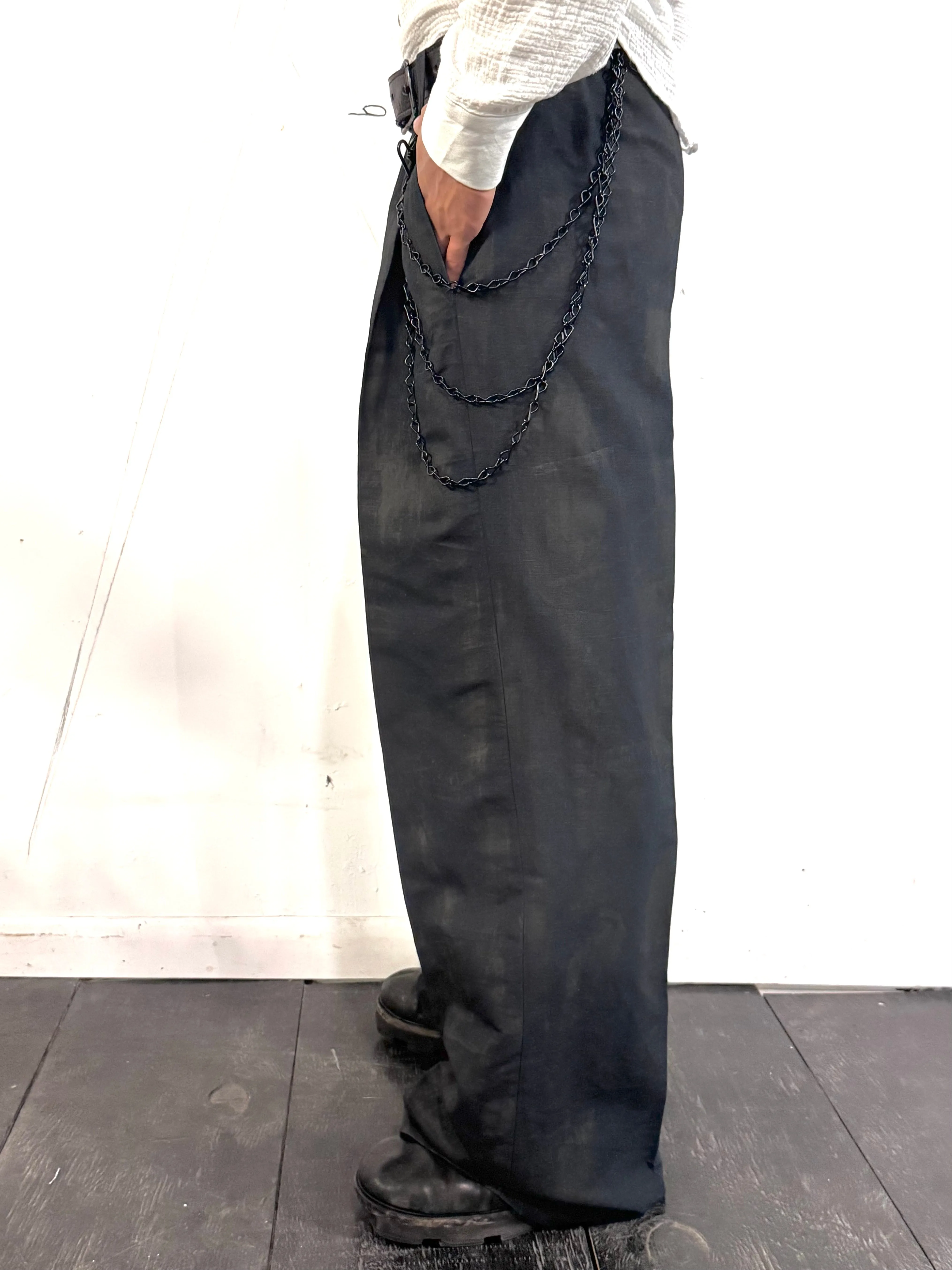 SS26 || PLEATED GODDE PANTS || VOLCANIC COATED COTTON LINEN sold by zam barrett product image thumbnail 5