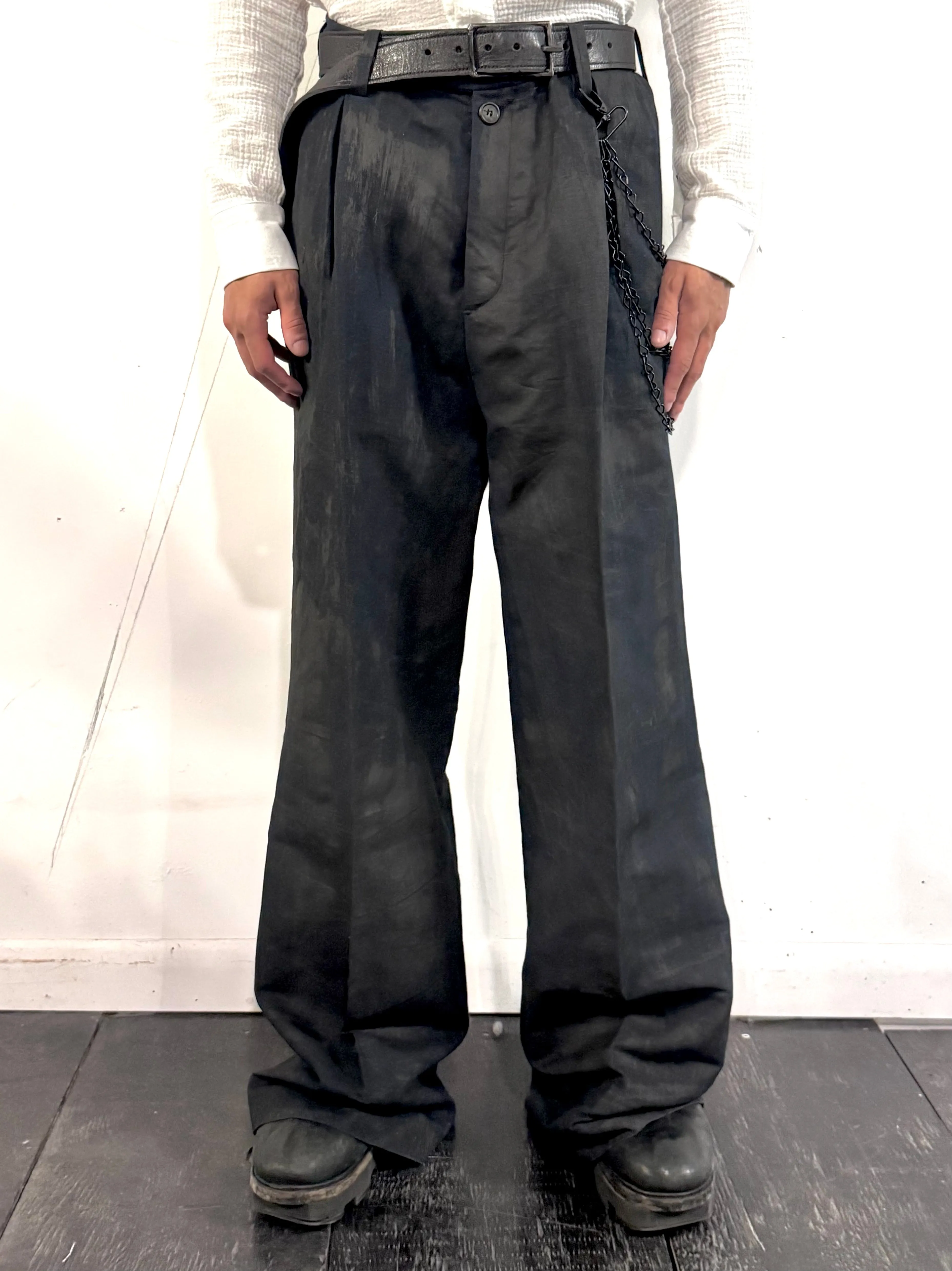 SS26 || PLEATED GODDE PANTS || VOLCANIC COATED COTTON LINEN sold by zam barrett product image thumbnail 3