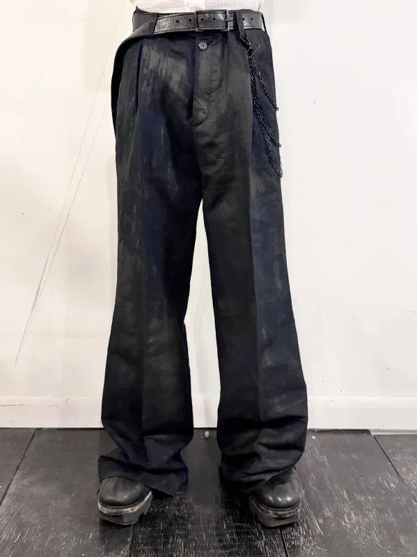 SS26 || PLEATED GODDE PANTS || VOLCANIC COATED COTTON LINEN made by zam barrett