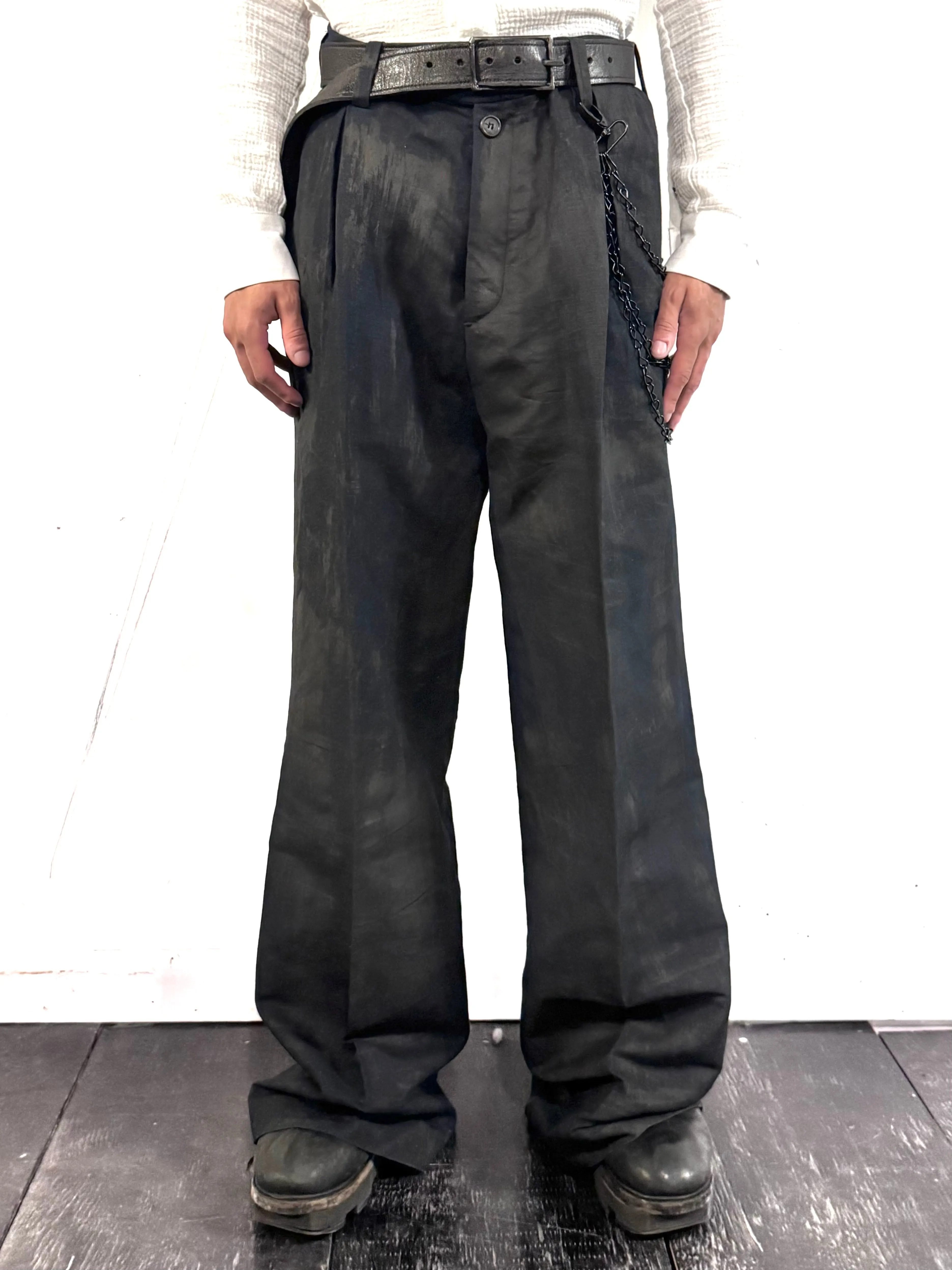 SS26 || PLEATED GODDE PANTS || VOLCANIC COATED COTTON LINEN sold by zam barrett product image thumbnail 2
