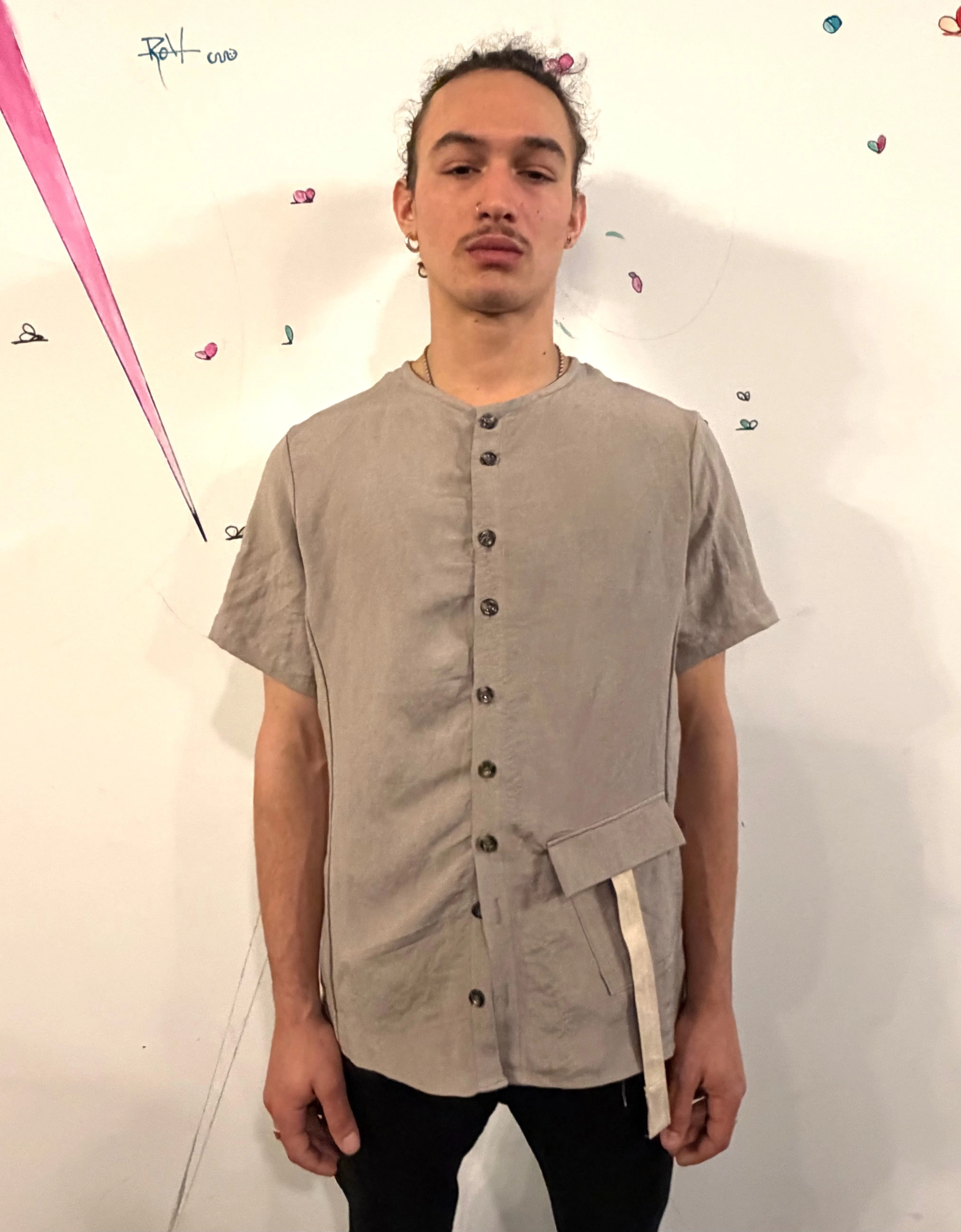 SS26 || COLLARLESS 3 PANEL BACK VENT SHIRT || SHORT SLEEVE - ECRU sold by zam barrett product image thumbnail 2