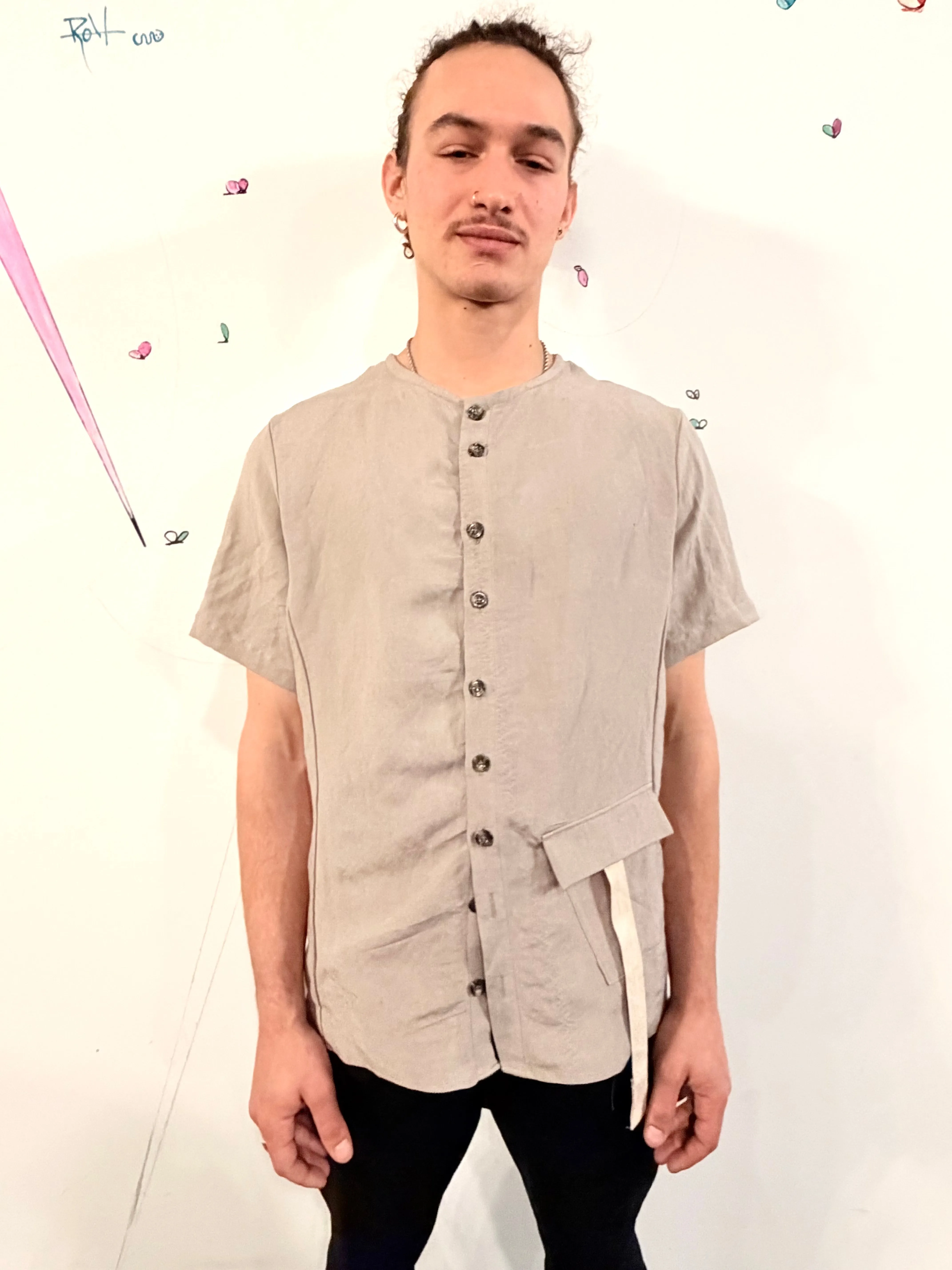SS26 || COLLARLESS 3 PANEL BACK VENT SHIRT || SHORT SLEEVE - ECRU sold by zam barrett
