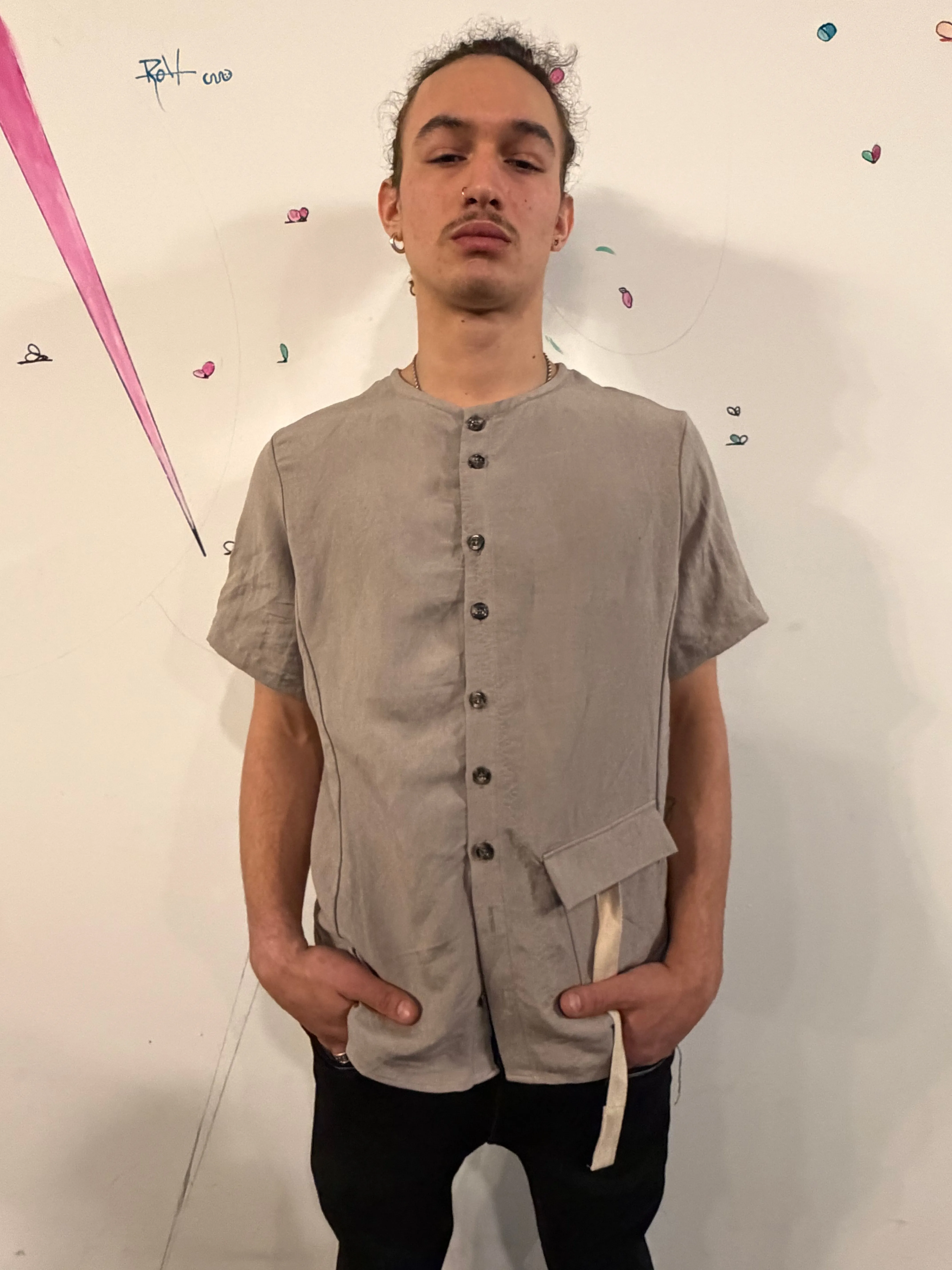 SS26 || COLLARLESS 3 PANEL BACK VENT SHIRT || SHORT SLEEVE - ECRU sold by zam barrett product image thumbnail 4