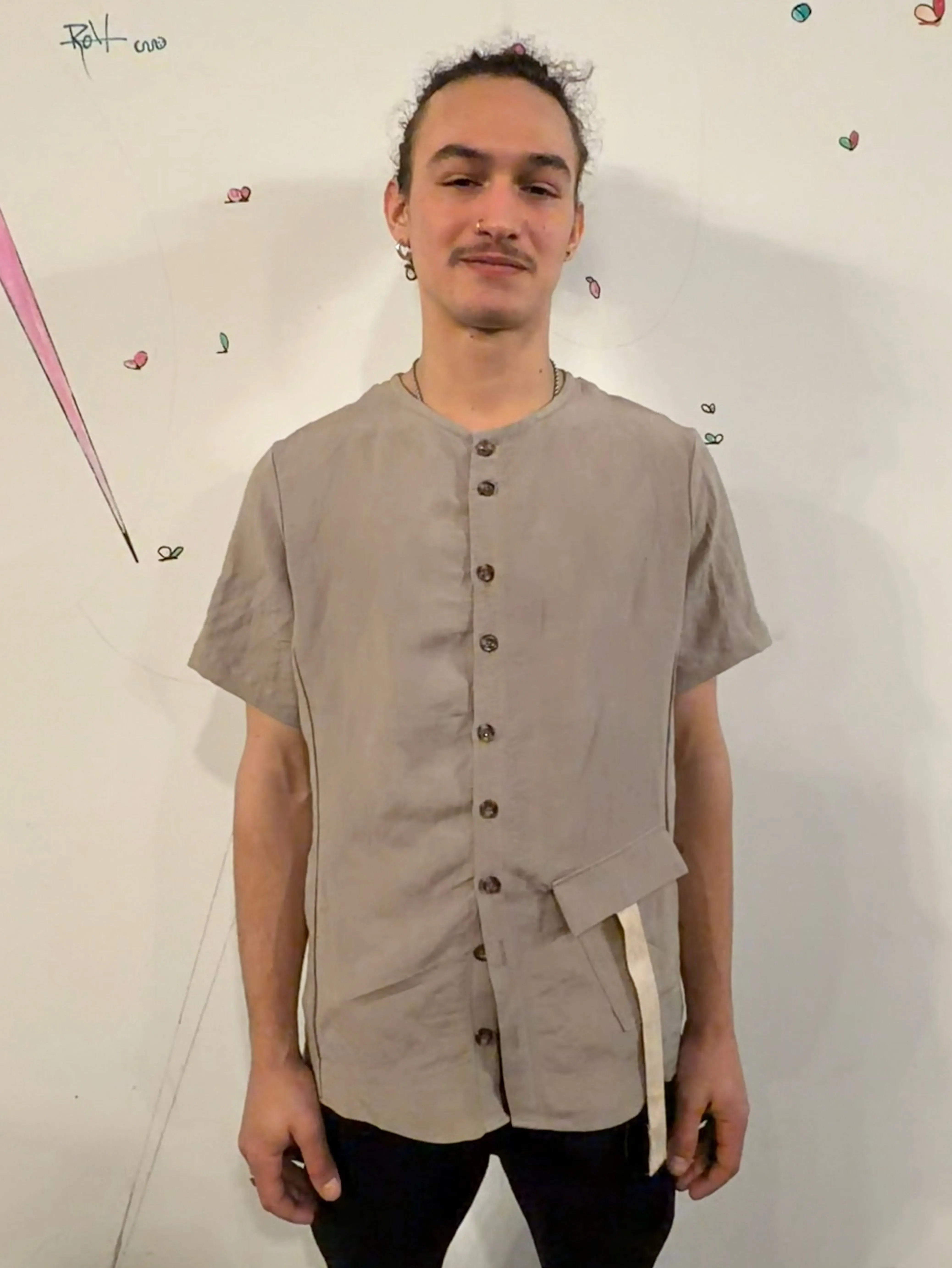 SS26 || COLLARLESS 3 PANEL BACK VENT SHIRT || SHORT SLEEVE - ECRU sold by zam barrett product image thumbnail 3