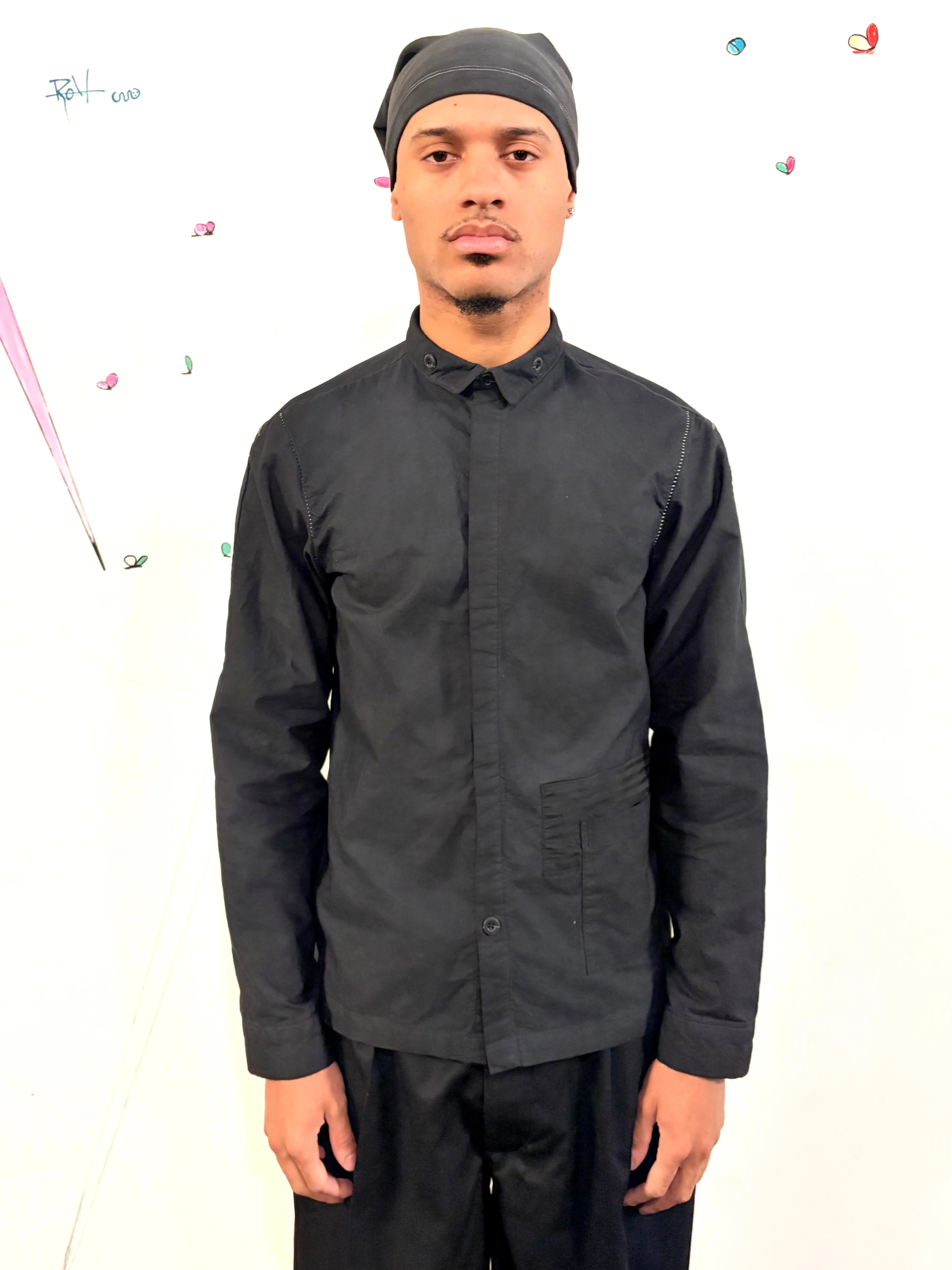SS26 || FAULTED SHOULDER - |BOX| SHIRT - LONG SLEEVE || BLACK COTTON sold by zam barrett
