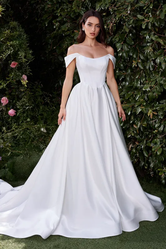 CINDERELLA DIVINE CDS513W Off The Shoulder Soft Satin Bridal Ball Gown sold by The Gown Galleria
