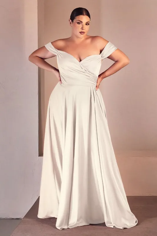 CINDERELLA DIVINE 7493WC A-Line Soft Satin Off-Shoulder Bridal Gown made by The Gown Galleria