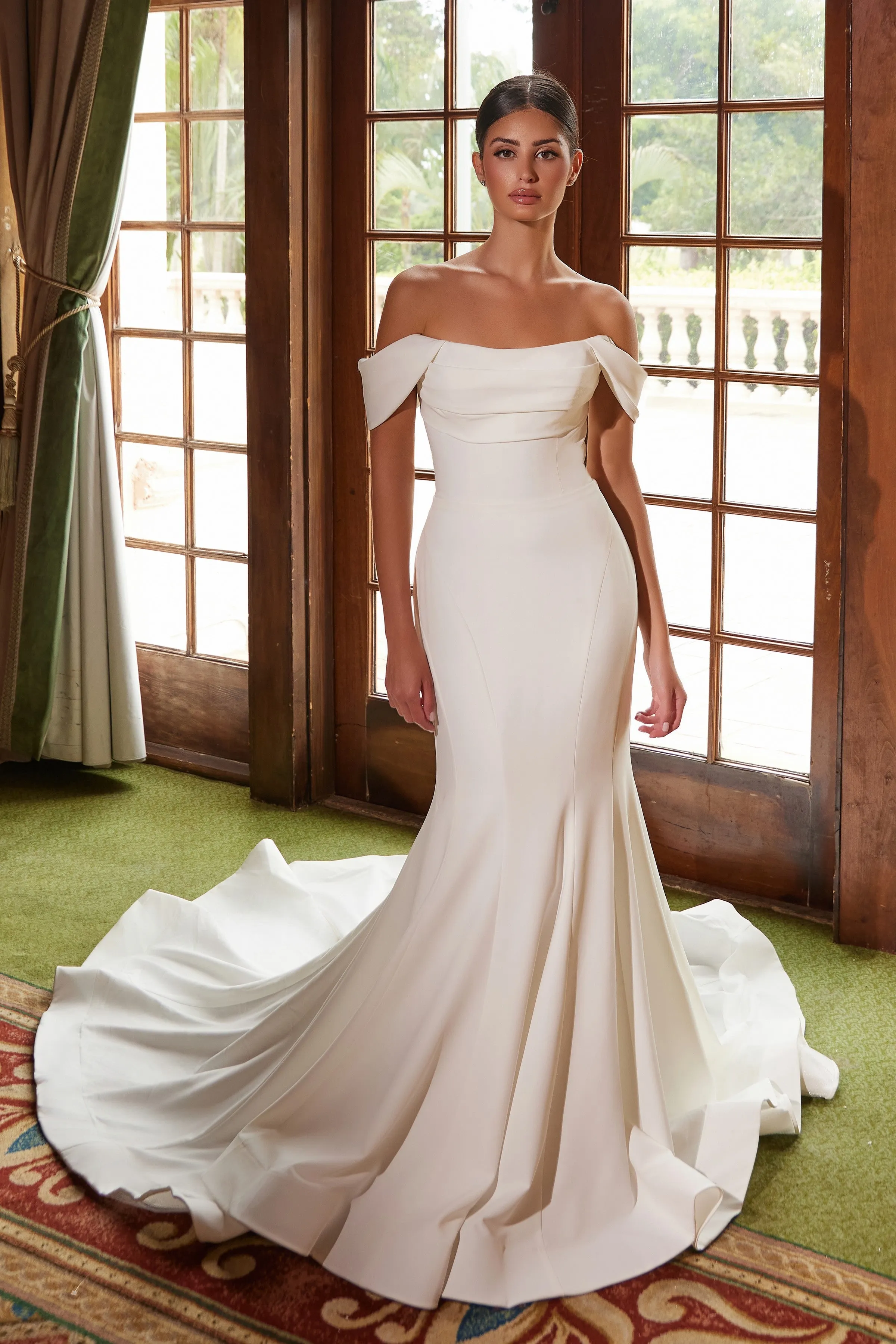 NOX ANABEL JW1032 Strapless Straight Top Off Shoulder Pleated Dress sold by The Gown Galleria product image thumbnail 3