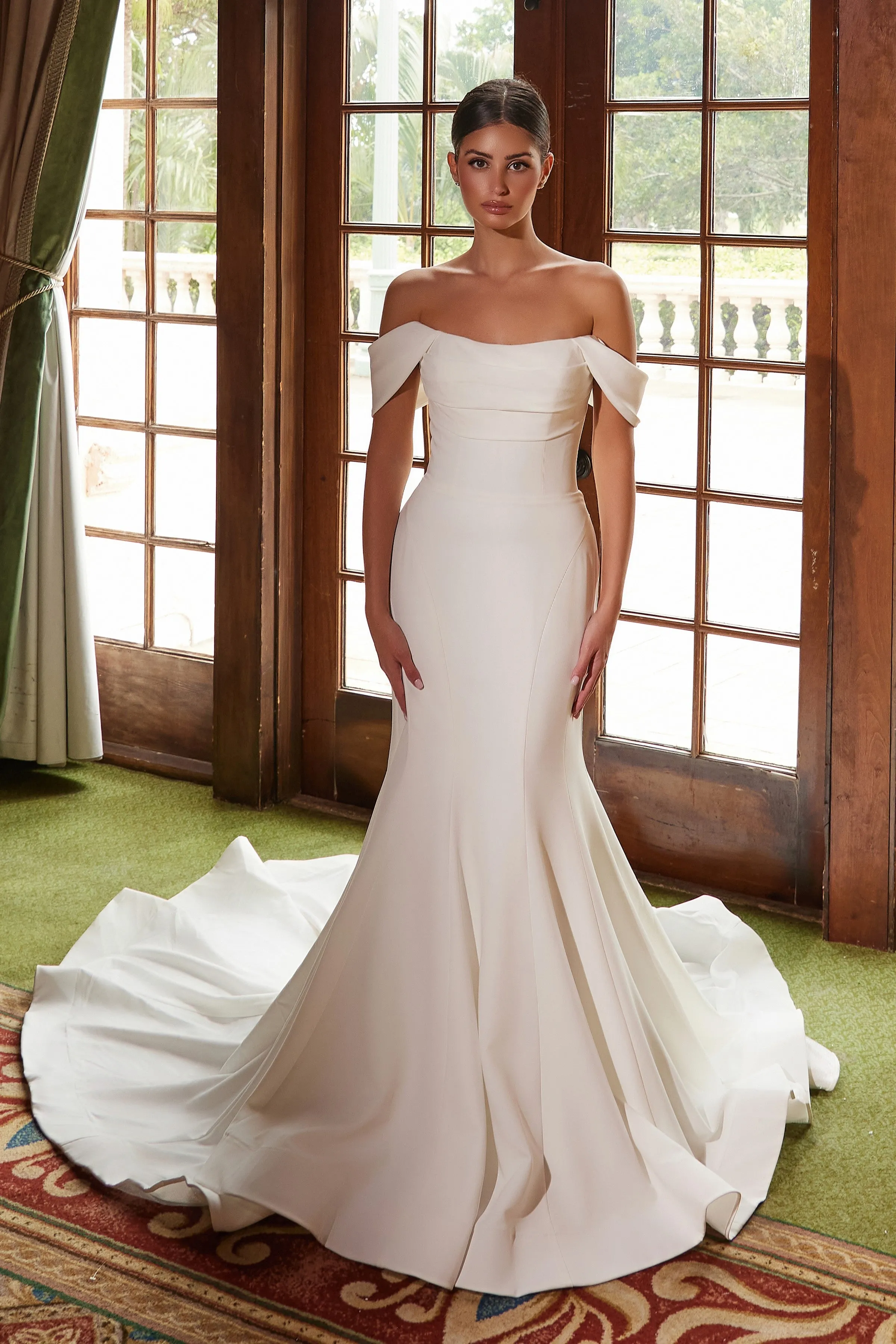 NOX ANABEL JW1032 Strapless Straight Top Off Shoulder Pleated Dress sold by The Gown Galleria