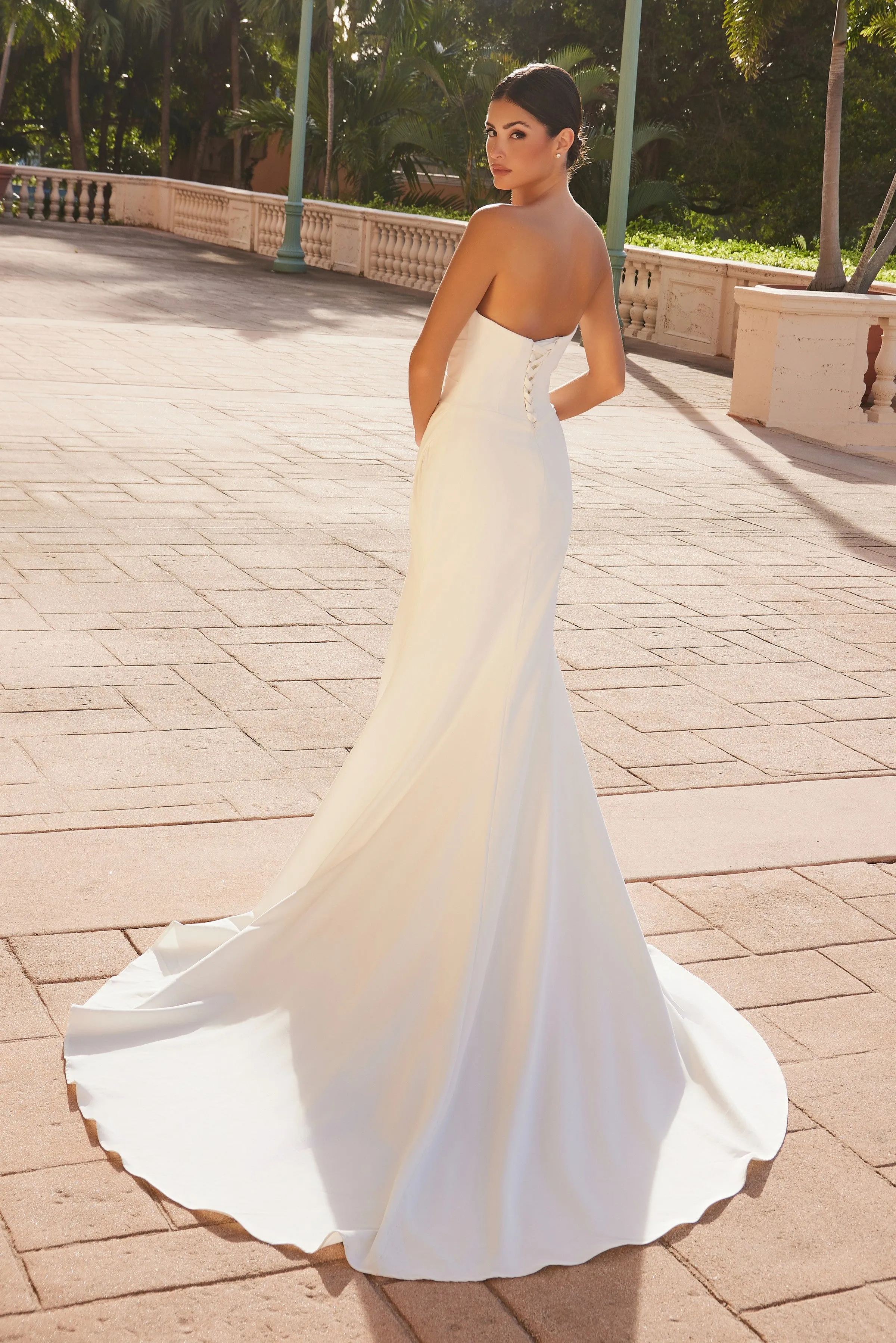 NOX ANABEL JW1031 Strapless Straight Top Pleated Waistline Lace-Up Back Wedding Dress sold by The Gown Galleria product image thumbnail 2