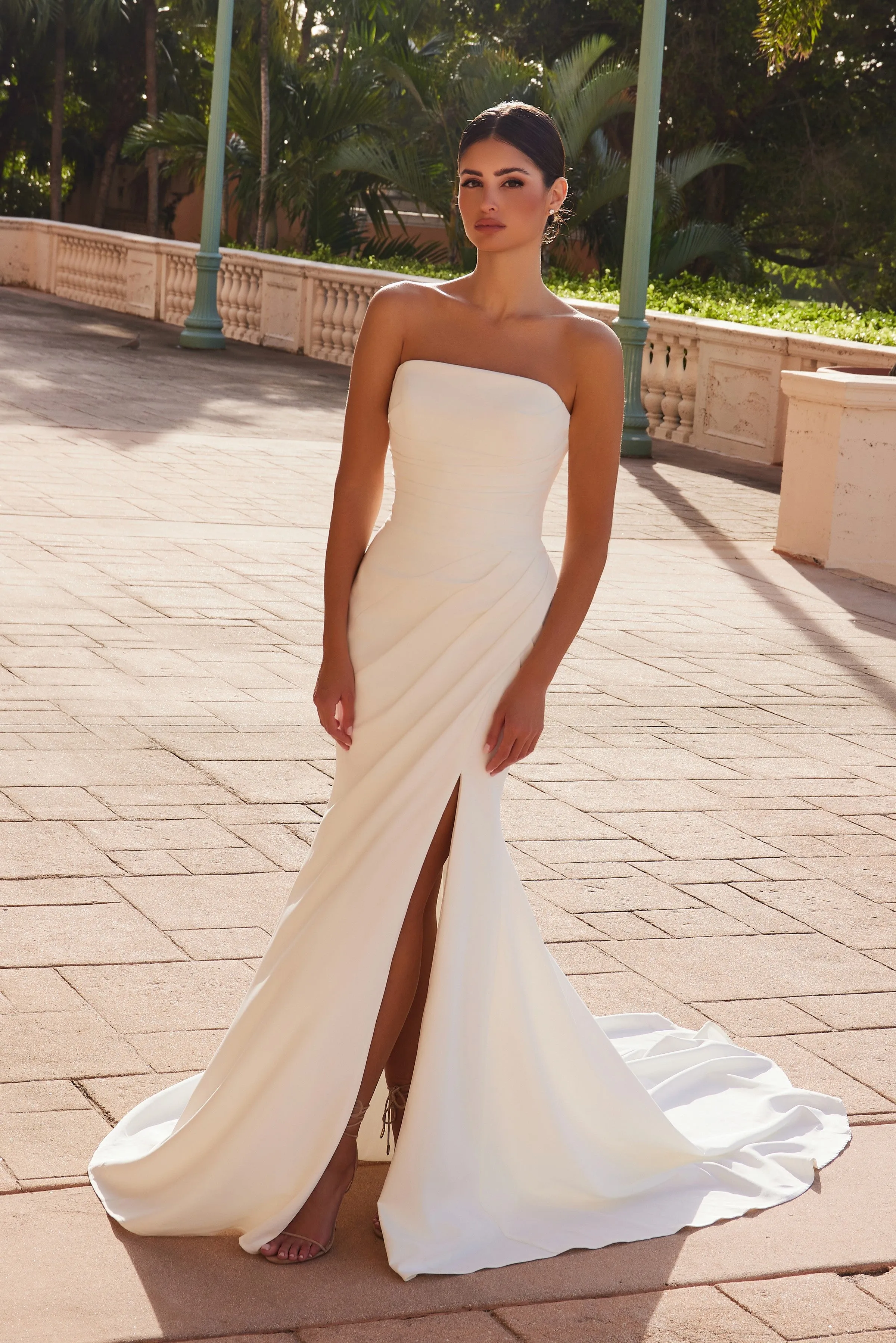 NOX ANABEL JW1031 Strapless Straight Top Pleated Waistline Lace-Up Back Wedding Dress sold by The Gown Galleria product image thumbnail 4