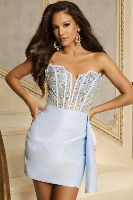 Jovani 45824 Light Blue Mini Homecoming Dress With Beaded Corset sold by The Gown Galleria