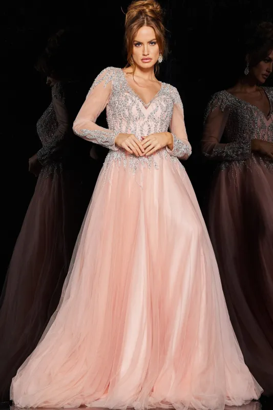 Jovani 36533 A-line Sheer Long Sleeves Gown sold by The Gown Galleria