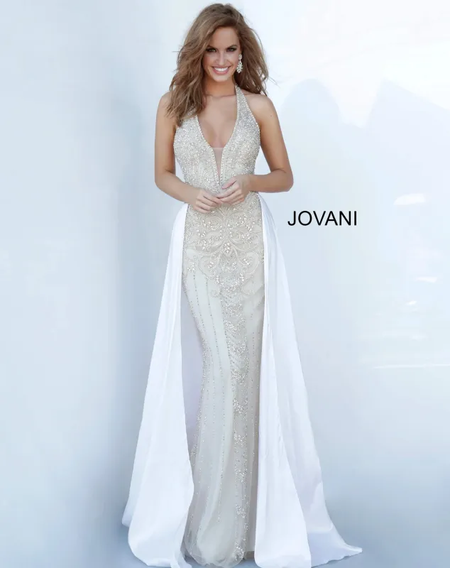 Jovani 3698 Sexy Halter V-Neck Bedazzled A-Line Dress sold by The Gown Galleria