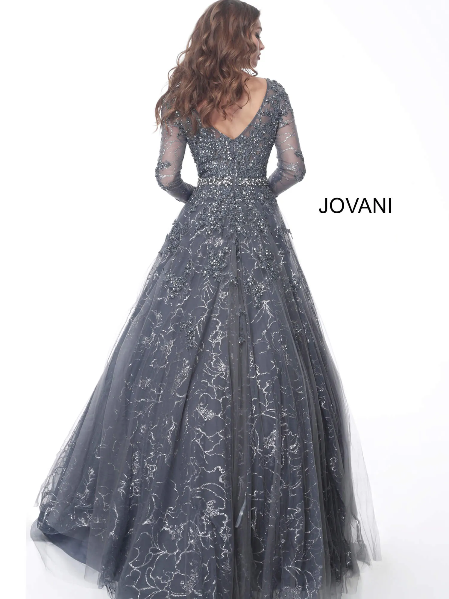 Jovani 51838 Embroidered Long Sleeve Bateau Ballgown sold by The Gown Galleria product image thumbnail 2