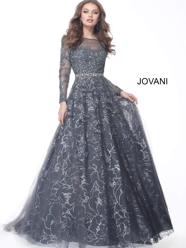 Jovani 51838 Embroidered Long Sleeve Bateau Ballgown sold by The Gown Galleria