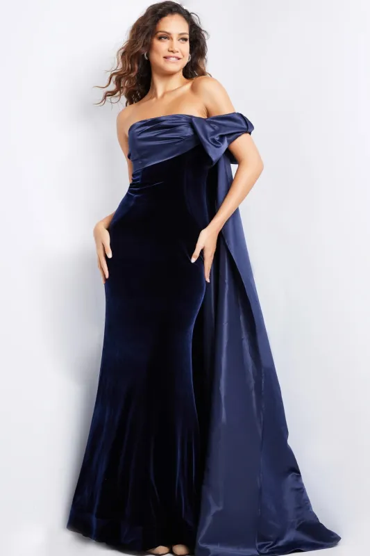Jovani 37391 Straight-Across Velvet Evening Gown sold by The Gown Galleria