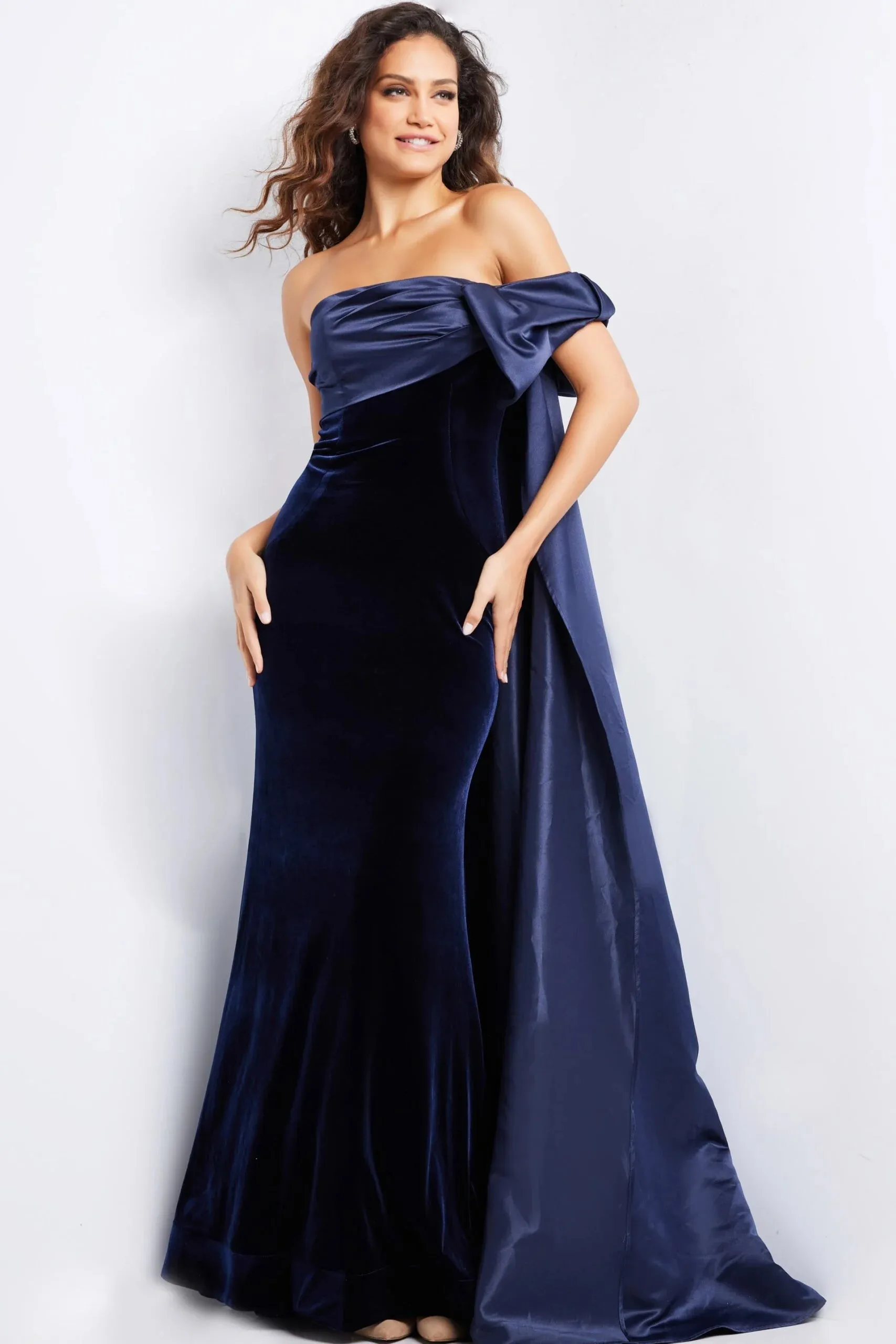Jovani 37391 Straight-Across Velvet Evening Gown sold by The Gown Galleria