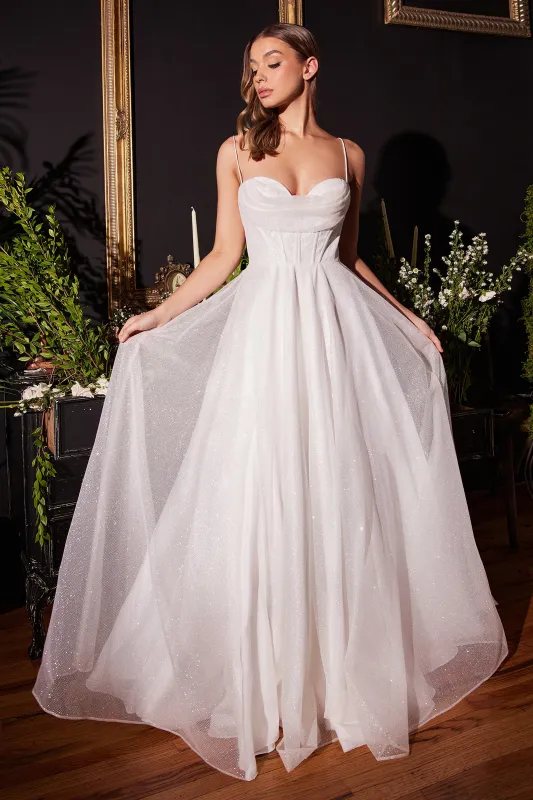 CINDERELLA DIVINE CD253W Glitter Flocked Bridal Gown with Cowl Slit sold by The Gown Galleria