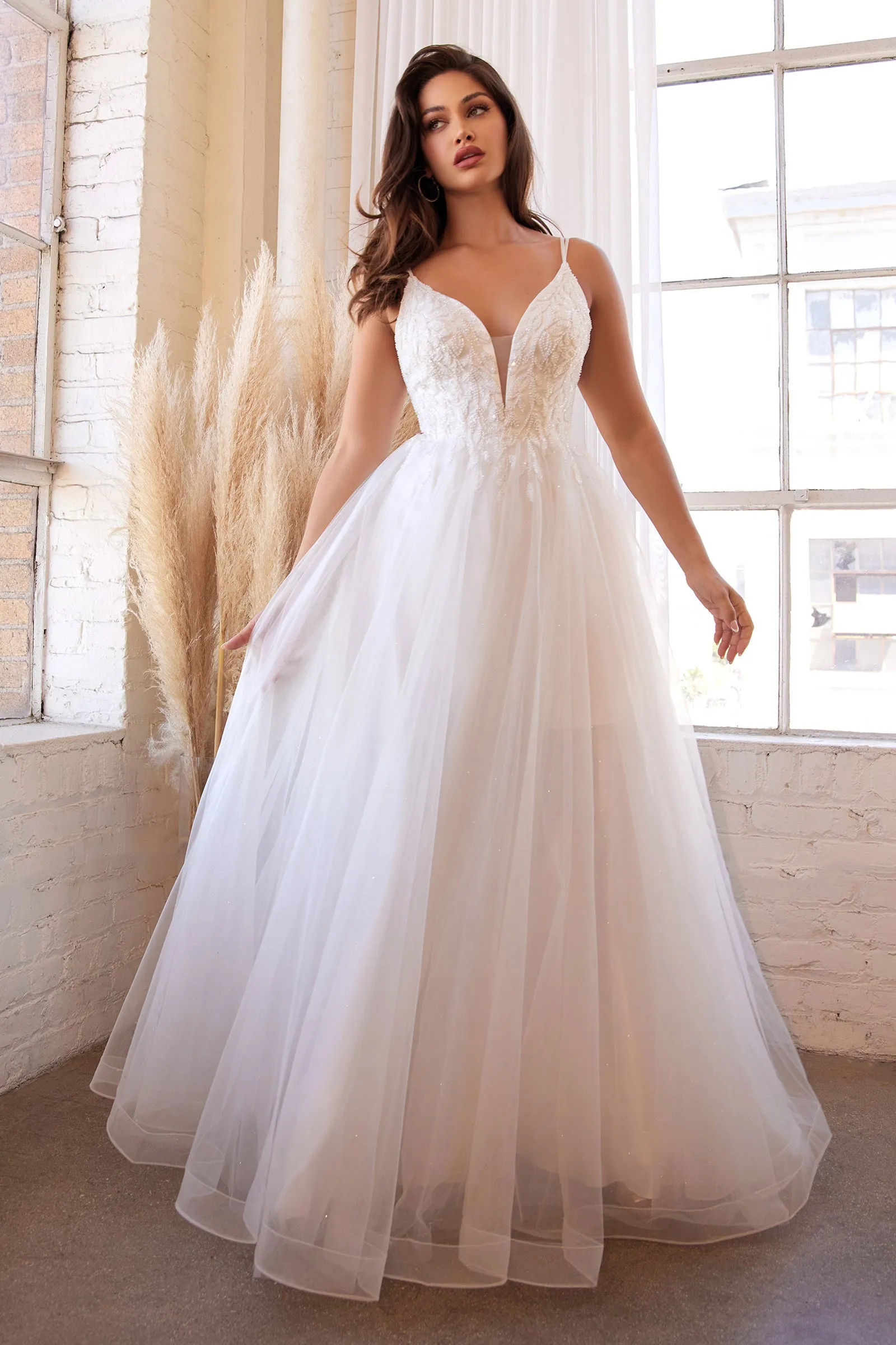 CINDERELLA DIVINE CD0154W White Beaded A-Line Layered Tulle Dress sold by The Gown Galleria product image thumbnail 3