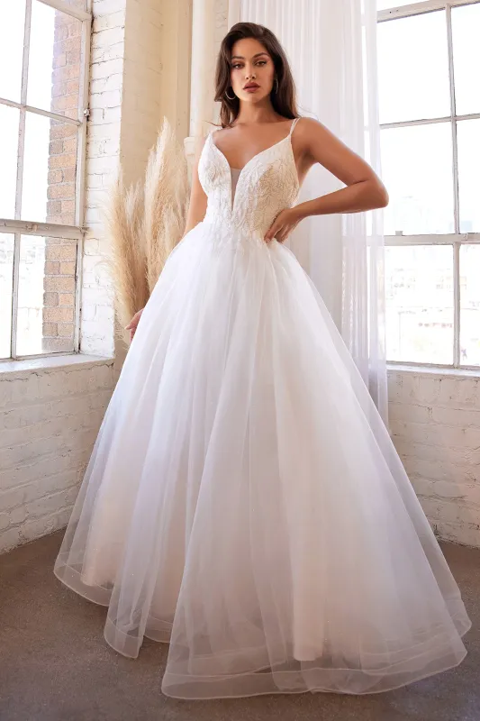 CINDERELLA DIVINE CD0154W White Beaded A-Line Layered Tulle Dress sold by The Gown Galleria