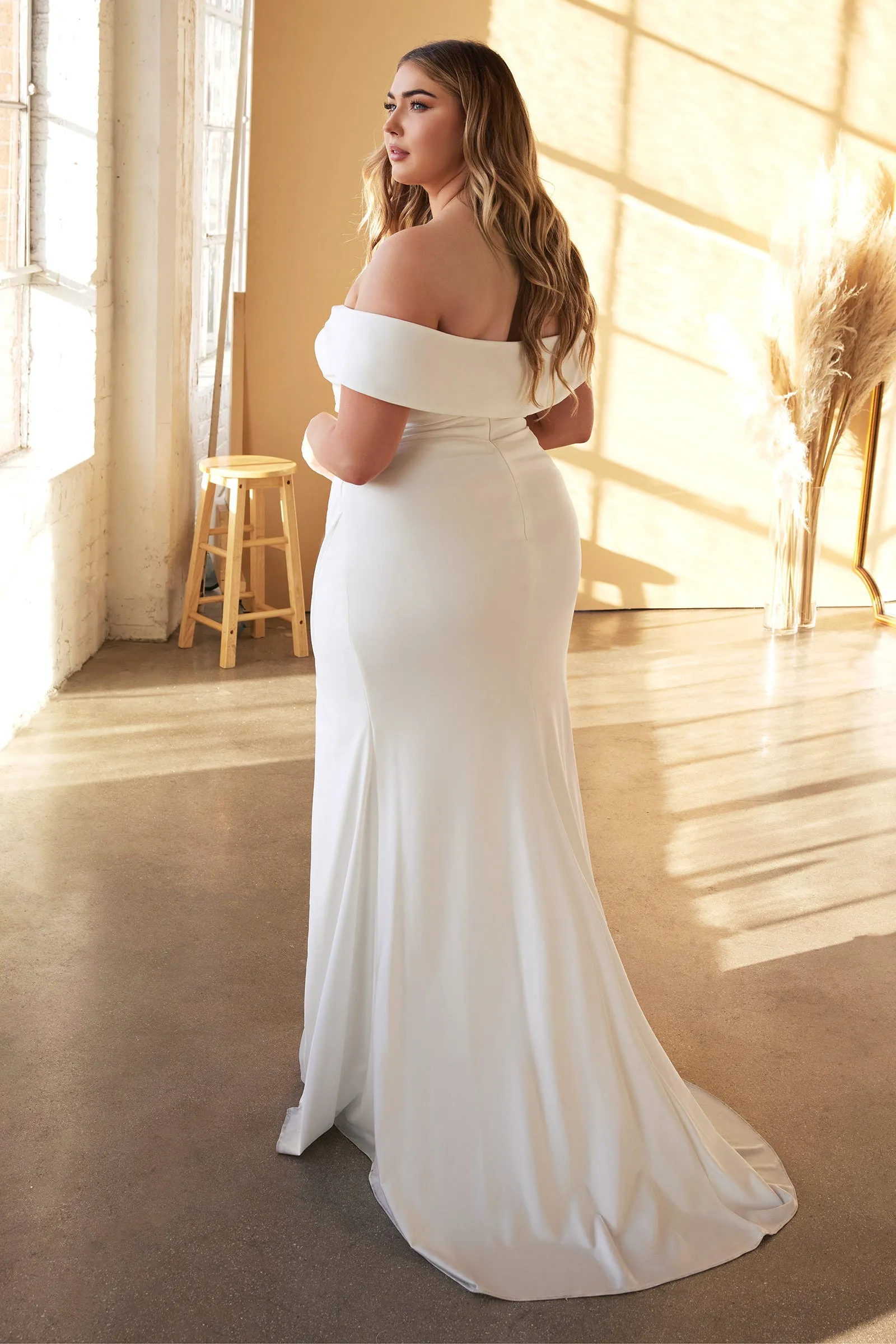 CINDERELLA DIVINE CD930C Plus Size Off-Shoulder Stretch Satin Bridal Gown sold by The Gown Galleria product image thumbnail 2