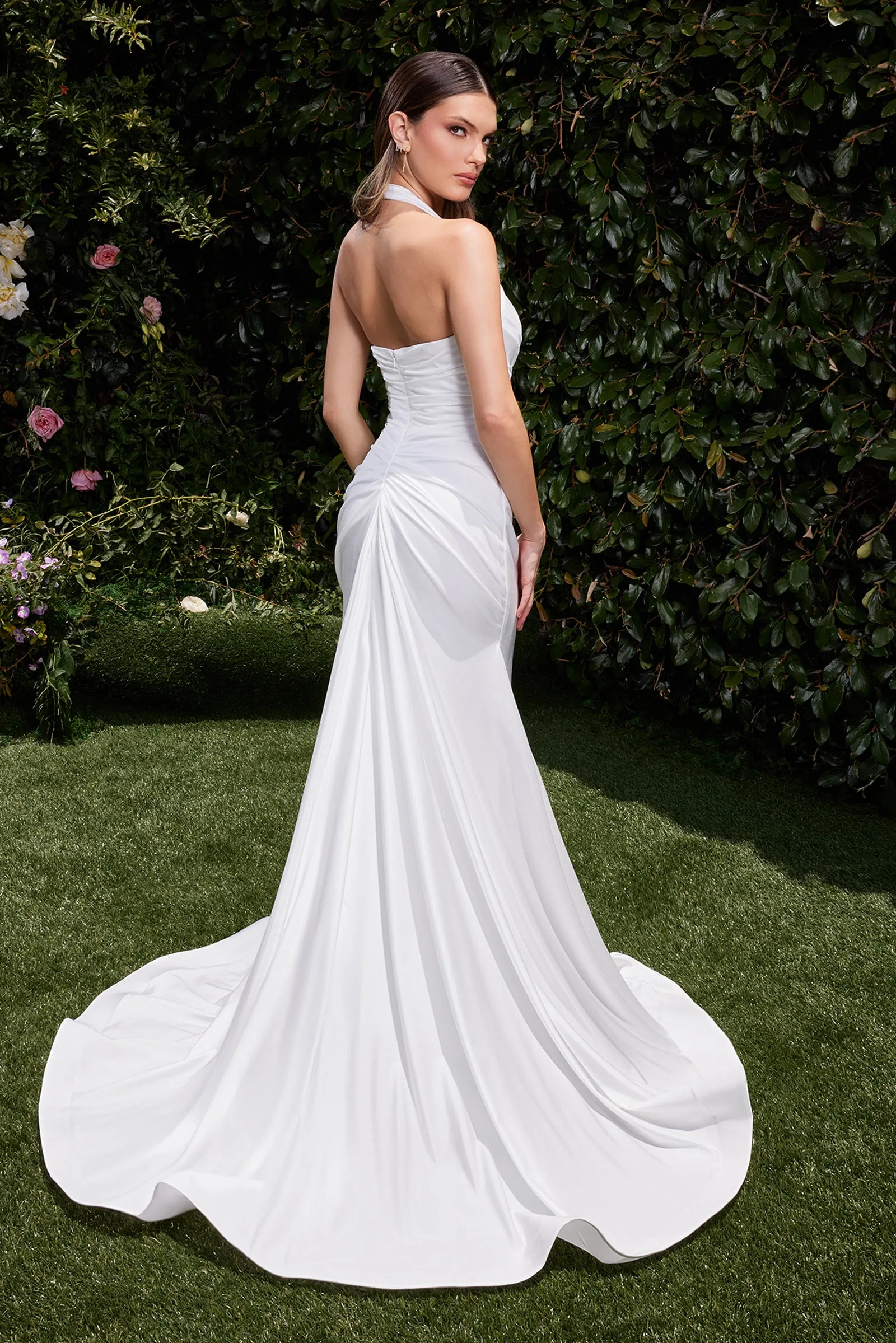 CINDERELLA DIVINE CD796W Stretch Spandex Fitted Halter Bridal Dress sold by The Gown Galleria product image thumbnail 2